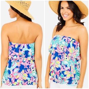 Lilly Pulitzer Katelyn tube top Iris Blue Casa Azul Off Shoulder Ruffle medium